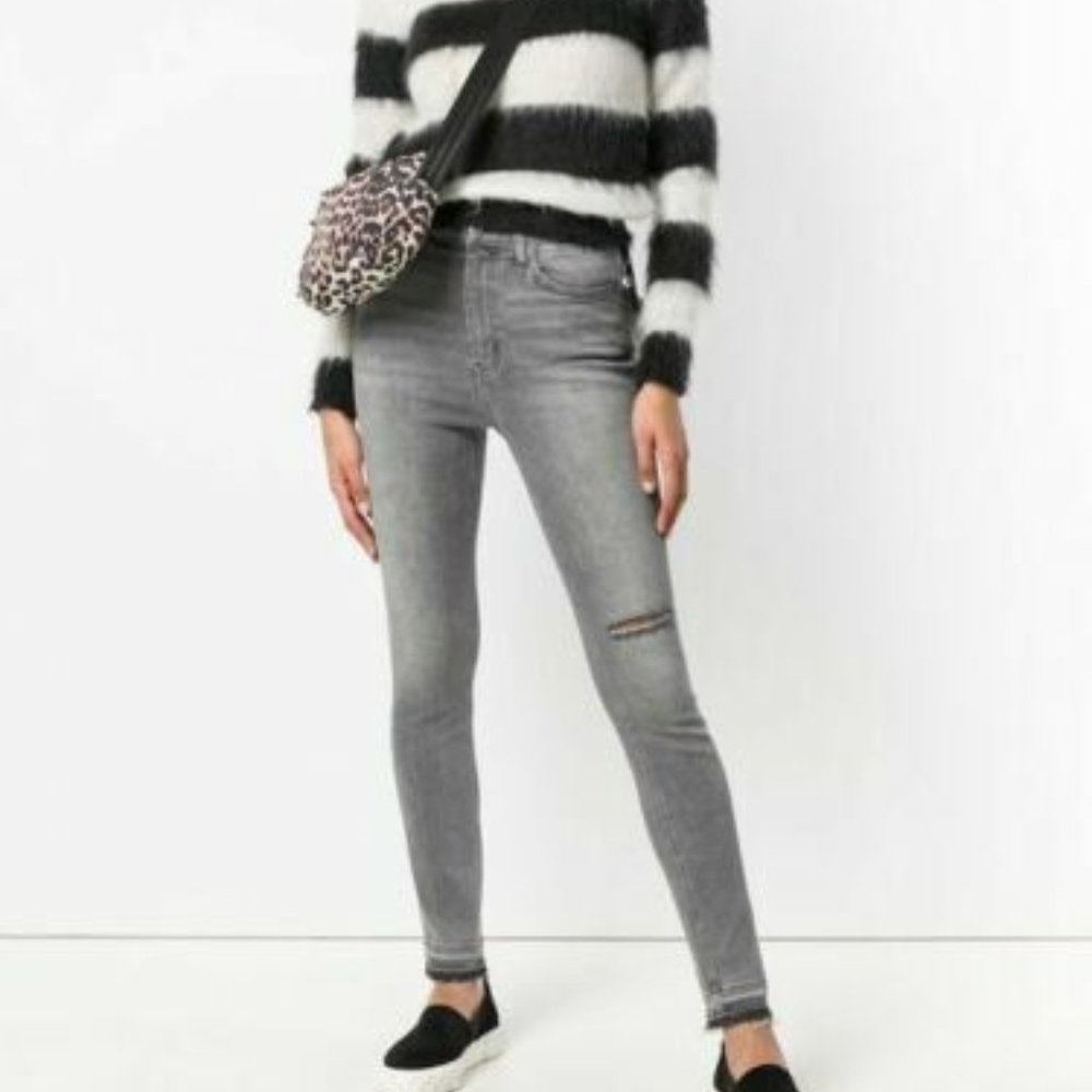 Current/Elliott ~Women’s Ultra High Waist Skinny Jeans Gray Fade Out Destroy 27 - Picture 2 of 16